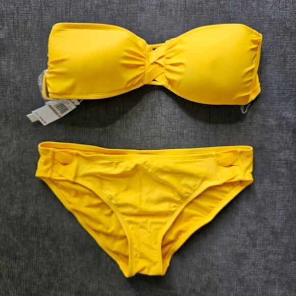 2025 Bleu Rod Beattie Yellow basket weave Bandeau Bikini hipster bottom size 12 - Picture 3 of 11